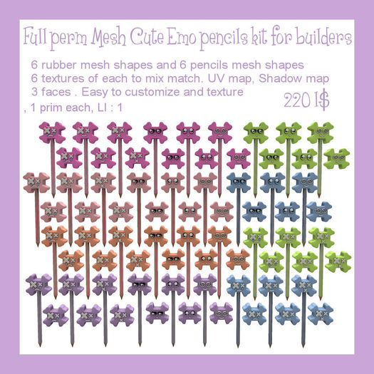 Second Life Marketplace - Full Perm MESH Cute Emo Pencils kit for builders