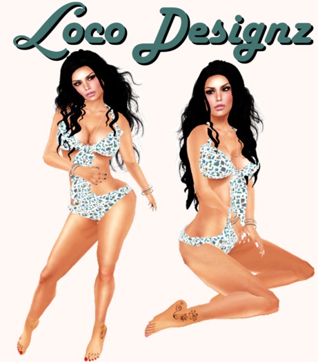 ::LD:: Shattered Blue Green Ruffle Monokini