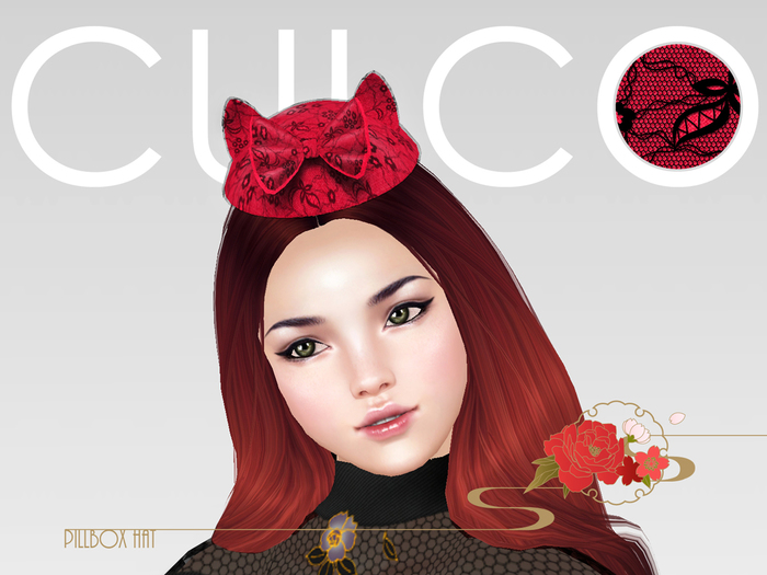 -Culco- Lace cat ear pillbox hat with bow - Scarlet