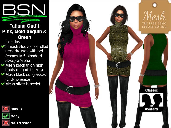 BSN Tatiana Outfit - Pink, Gold Sequin & Green