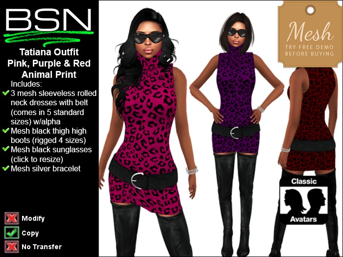 BSN Tatiana Outfit - Pink, Purple & Red Animal Print