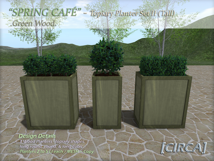 [C.] Pkg - "Spring Cafe" - Topiary Planter Set 2 (Tall) - Green