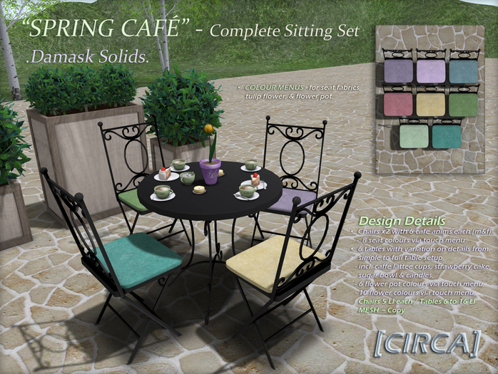 [CIRCA] - "Spring Cafe" - Complete Sitting Set - Damask Solids