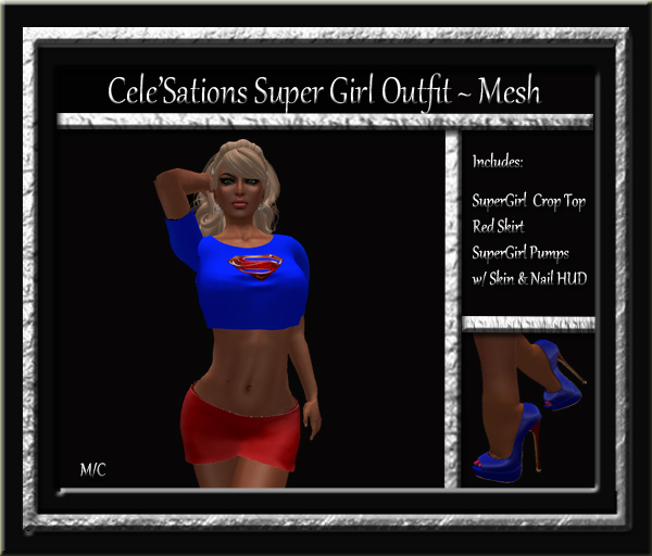 Cele'Sations Super Girl Tee, Skirt & Shoes Outfit MESH