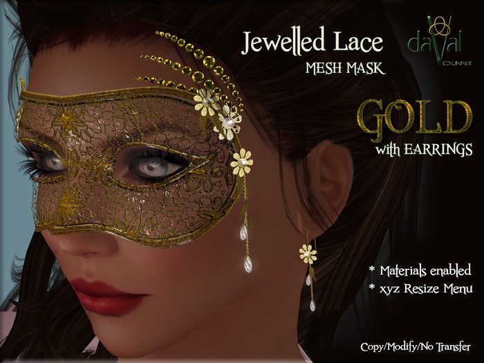 daVal Masks - Jewelled Lace - Gold DEMO (Add Me)