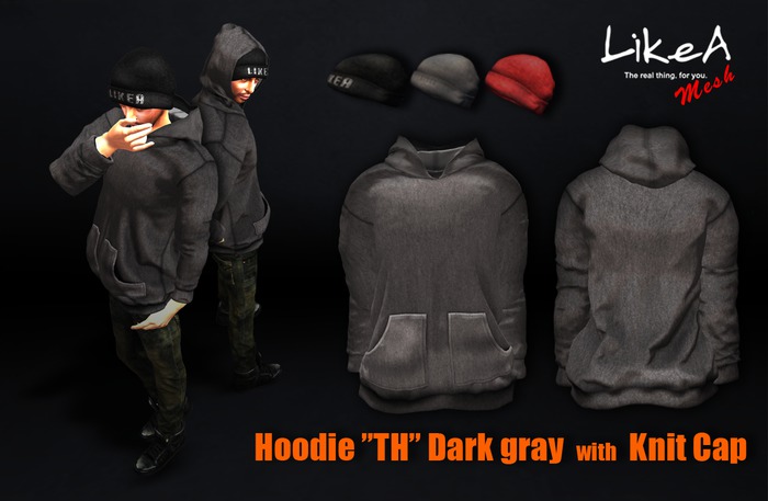 ::LikeA:: Hoodie TH Dark Gray with Knit cap