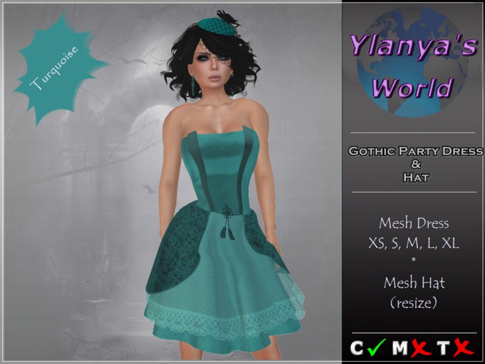 Ylanya's World - Gothic Party Dress & Hat - Türkis
