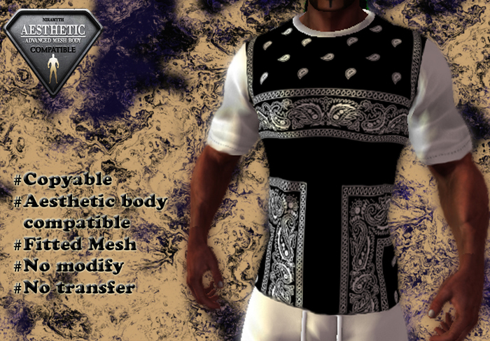 [JD]Black &white Bandana T-Shirt - Fitted Mesh