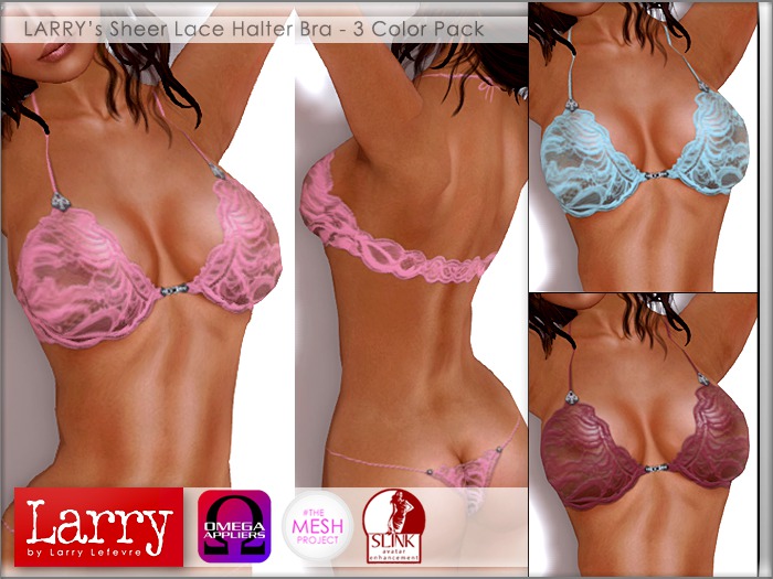 LARRY JEANS - Sheer Lace Halter Bra (3 Colors Pack 2)