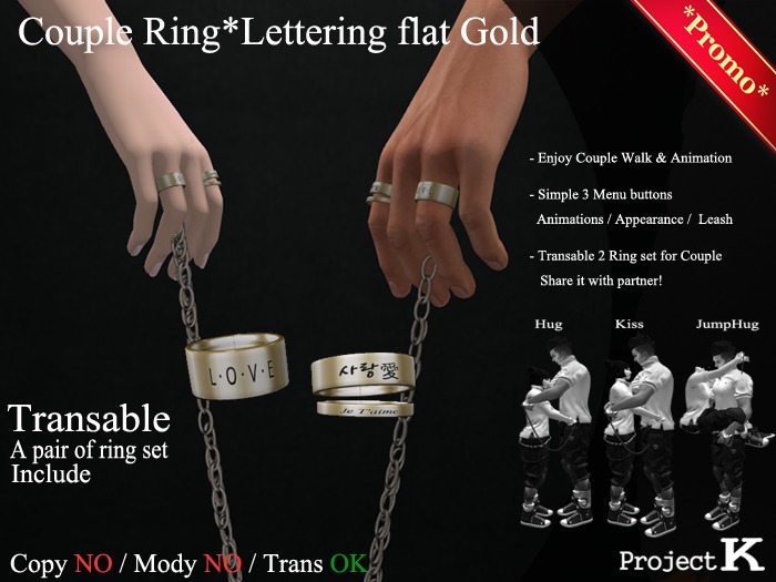 Project K_couple Ring*Lettering flat Gold(UNISEX)