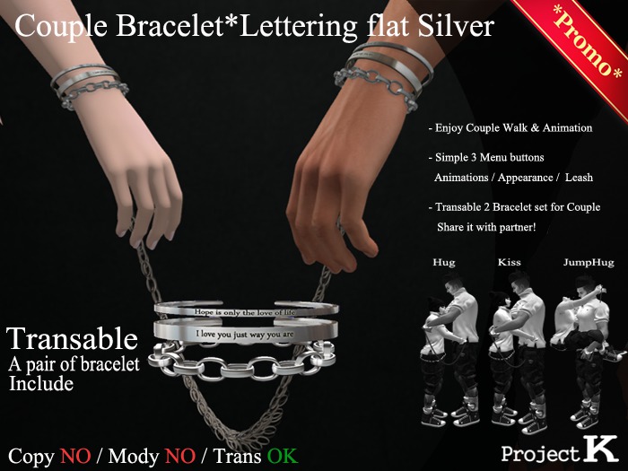 Project K couple Bracelet * Lettering flat Silver ( UNISEX )
