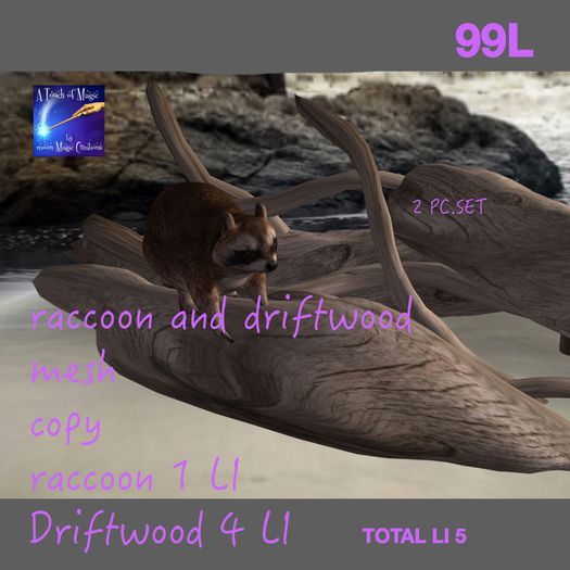 Mesh Raccoon & driftwood (Crate)