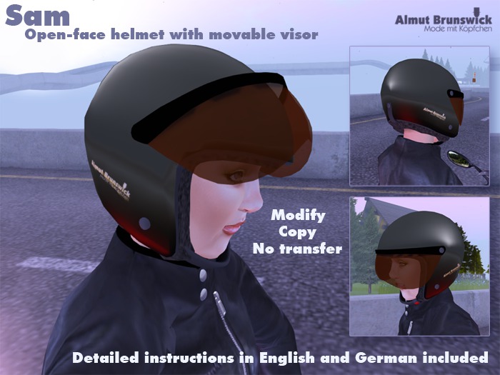 SAM Jet Helmet with Visor black