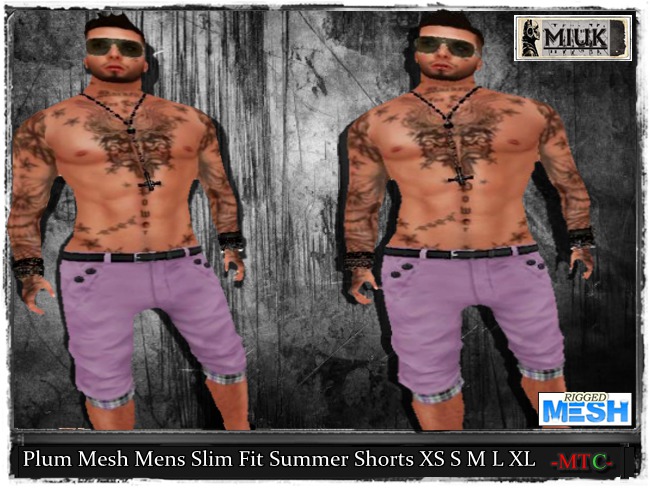 MIUK - Plum  Mesh Mens Slim Fit  Summer Shorts  XS S M L XL