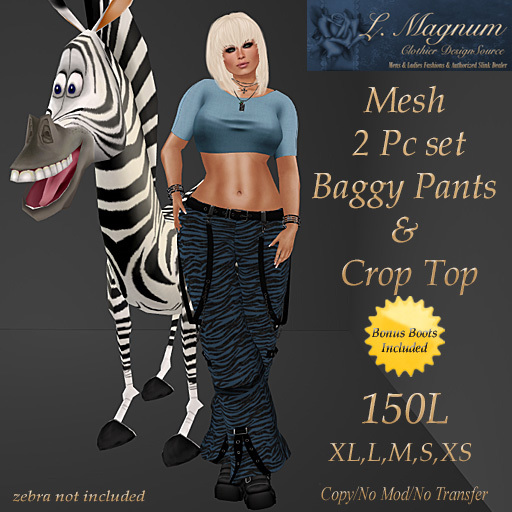 LMagnums Mesh 2 pc set Baggy Pants & Crop Zebra Blue