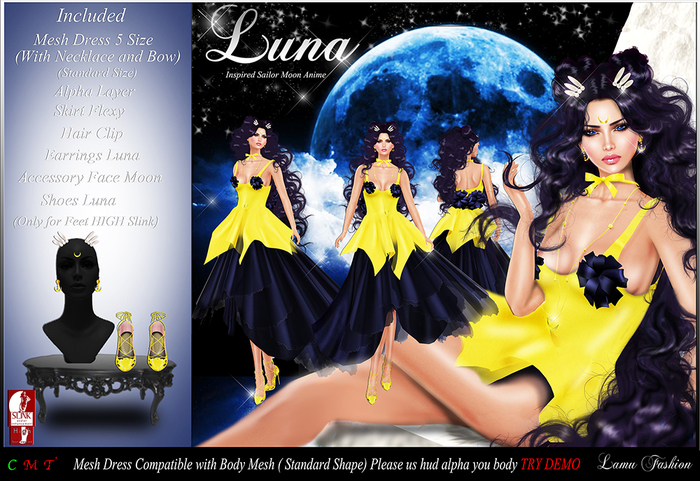 -Lamu Fashion-Dress *Luna* Inspired Sailor Moon Manga-Anime (Dress Mesh Compatible Body Mesh)