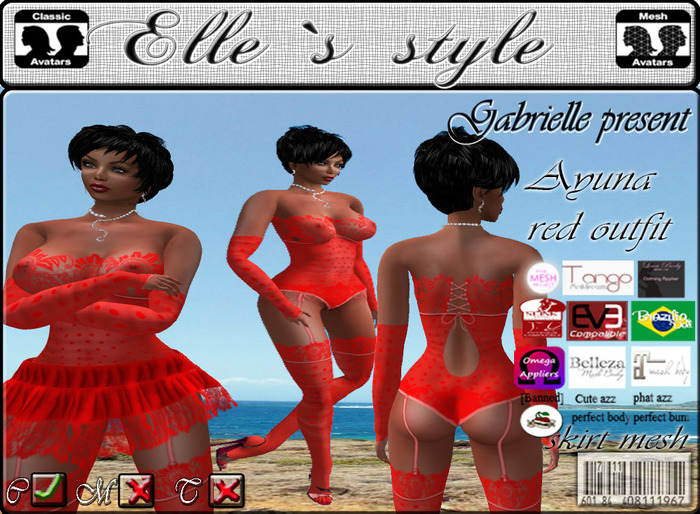Elle`s style Ayuna red outfit mesh&clasic avatar