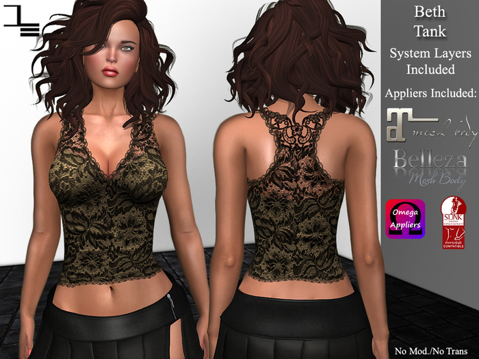 DE Designs -Beth Lace Tank - Tan