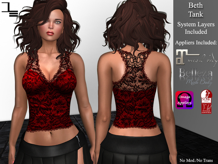 DE Designs -Beth Lace Tank - Red