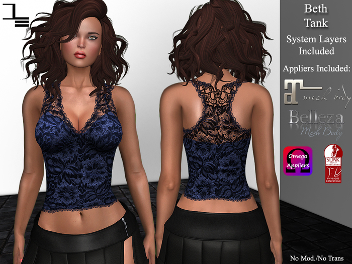 DE Designs -Beth Lace Tank - Blue