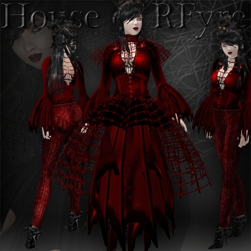 Second Life Marketplace - RFyre Tangled II Womens Crimson Red Halloween  Spiderweb Dress with Leather TagVampire TagGoth TagFan