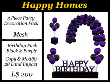 H.Homes ~ 3 Piece Party Pack ~ Birthday ~ Black & Purple