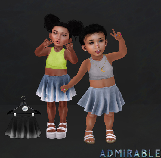 Admirable. Denim Skater Skirts (OmbreBlack)