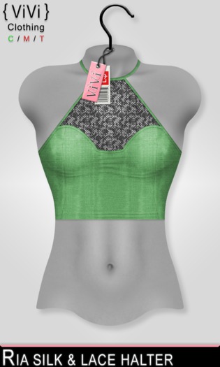 { ViVi } Ria - Silk & Lace Halter - Green
