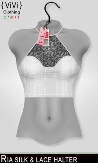 { ViVi } Ria - Silk & Lace Halter - White