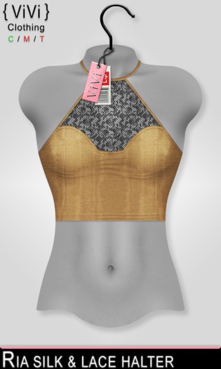 { ViVi } Ria - Silk & Lace Halter - Gold