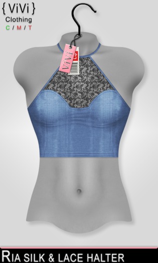 { ViVi } Ria - Silk & Lace Halter - Blue