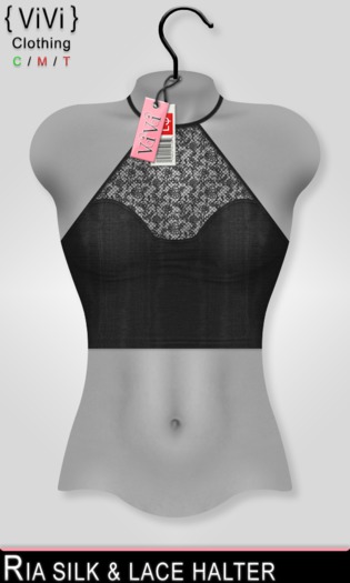 { ViVi } Ria - Silk & Lace Halter - Black
