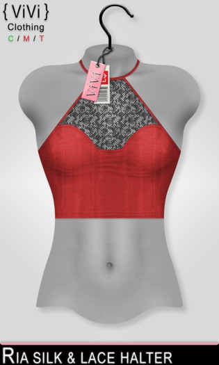 { ViVi } Ria - Silk & Lace Halter - Red