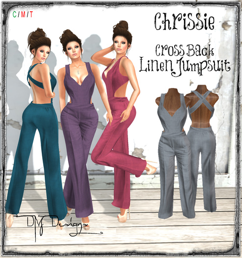 .::DM::. Chrissie Cross Back Linen Jumpsuit - Aqua