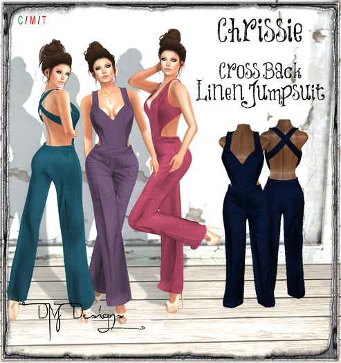 .::DM::. Chrissie Cross Back Linen Jumpsuit - Navy