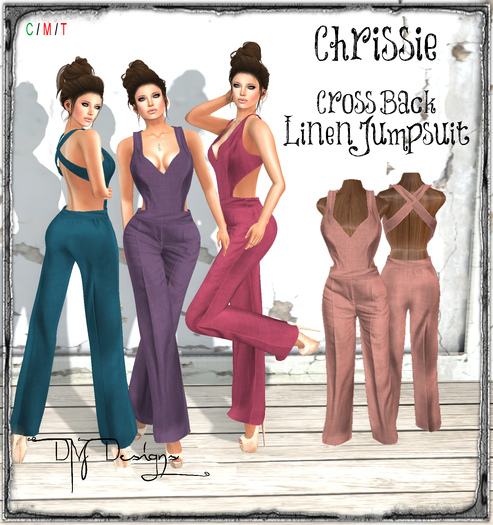 .::DM::. Chrissie Cross Back Linen Jumpsuit - Peach