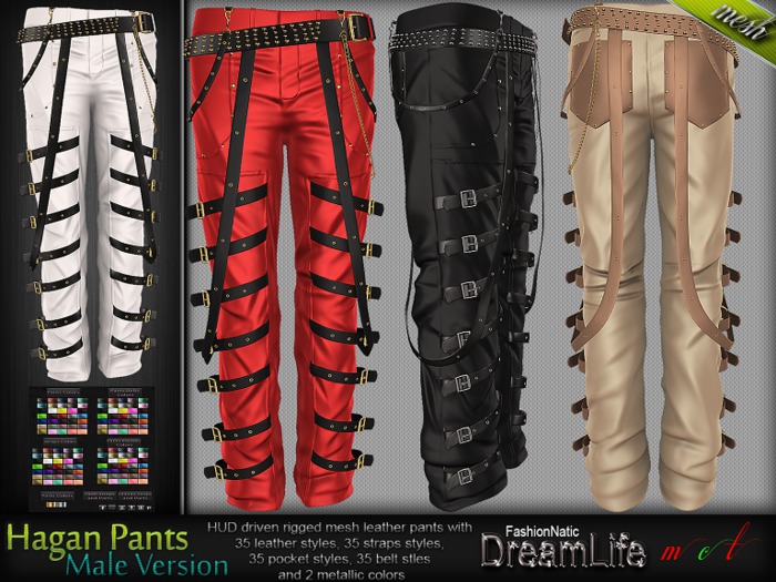 Mesh Hagan Male Pants * Rigged (HUD Driven)  *DreamLife - FashionNatic*