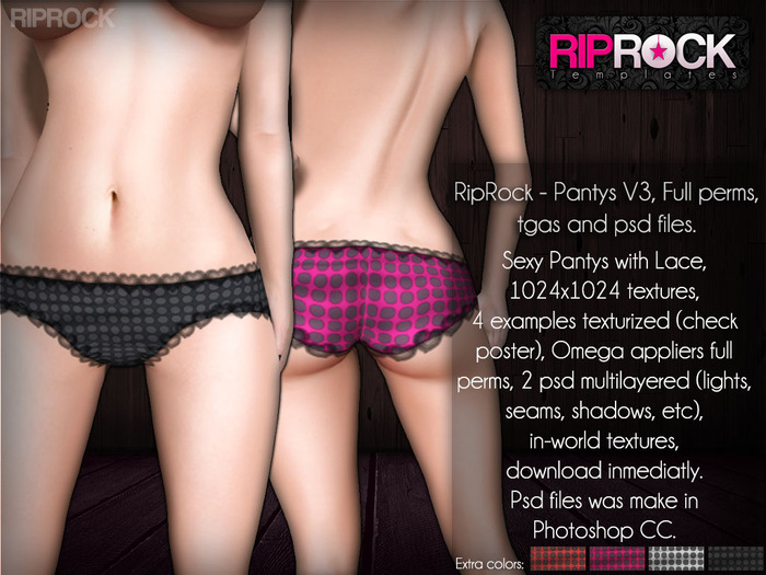 RipRock - Pantys V3, tga, psd files, Omega Appliers full perms