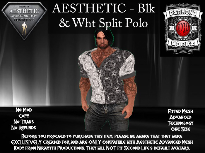 DW Polo Shirt - Blk & Wht Split (Boxed)