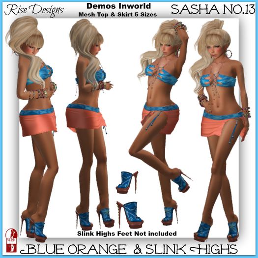 Blue/O Sasha No..13 Outfit Top,Skirt & Slink High heels Rise Designs