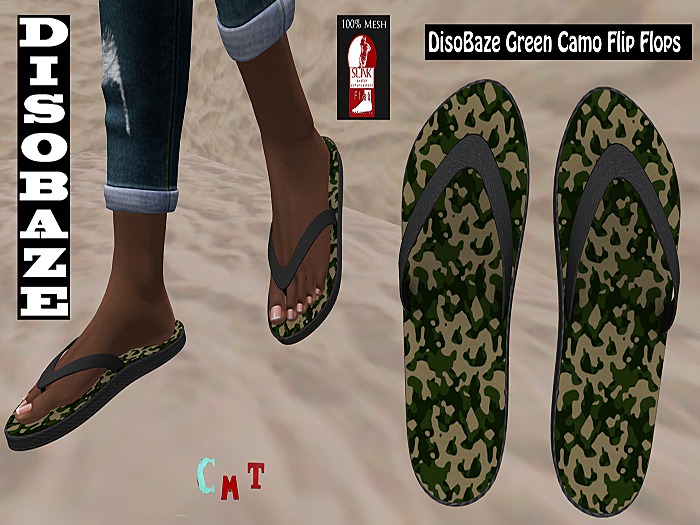 DisoBaze Green Camo Flip Flops