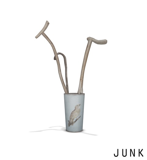 junk. walking sticks. birdie.