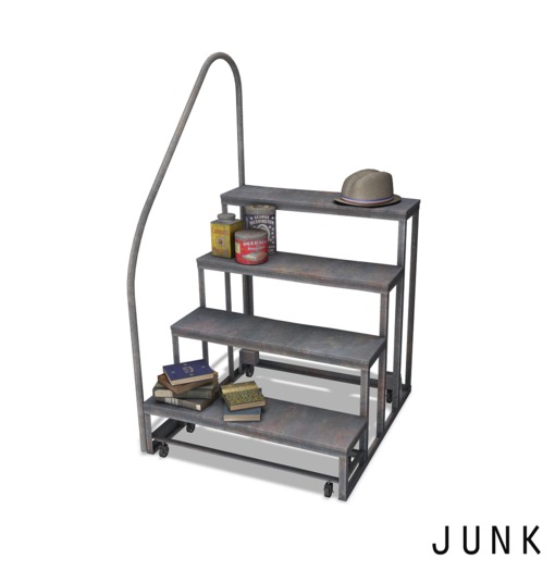 junk. metal step shelves.
