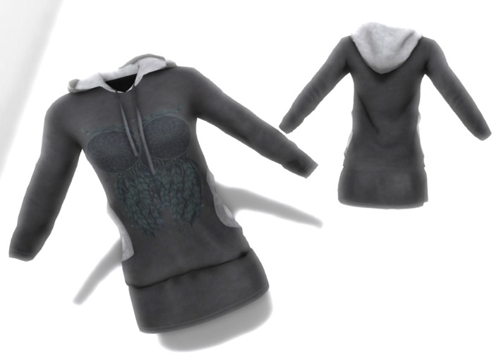 ! ::DC:: Mesh Gray Hooded Dress