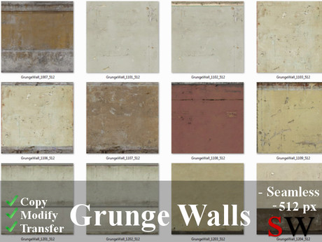 Second Life Marketplace - -SW- Seamless Grunge Walls Texture Pack -512-