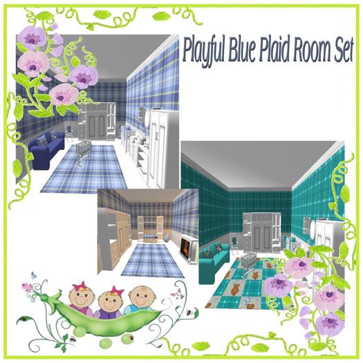 Playful Blue Plaid Room Set