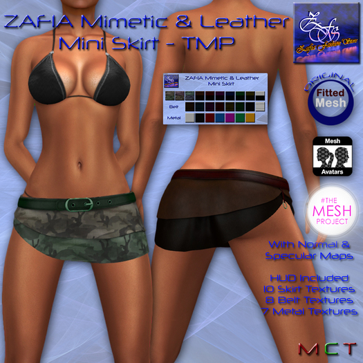 ZAFIA Mimetic & Leather Mini Skirt Fitmesh TMP Add me