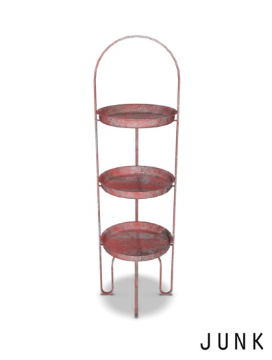 junk. industrial plant stand. red.