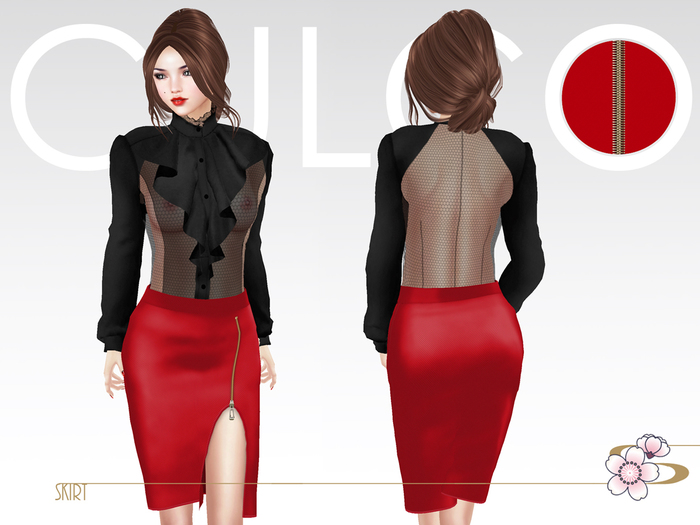 -Culco- Thigh-high split skirt - Solid red