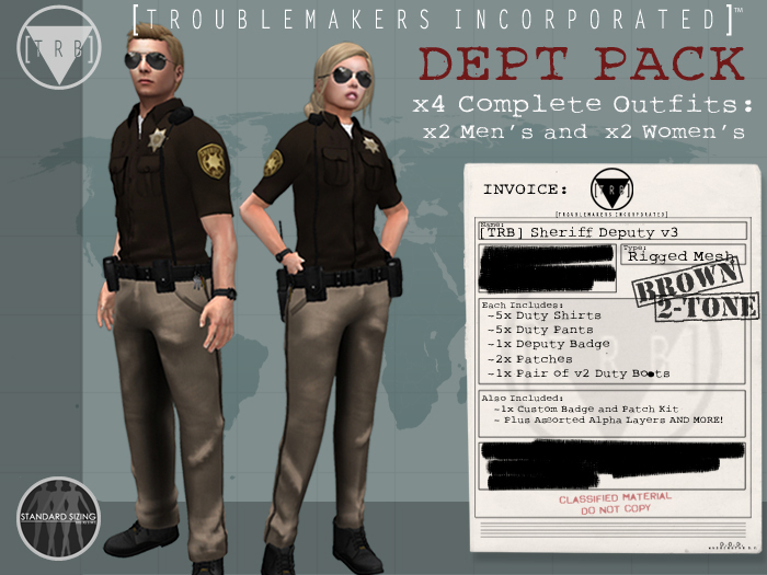 [TRB] Dept. Pack: Men's and Women's Sheriff Deputy v3: Brown 2 Tone (x4)